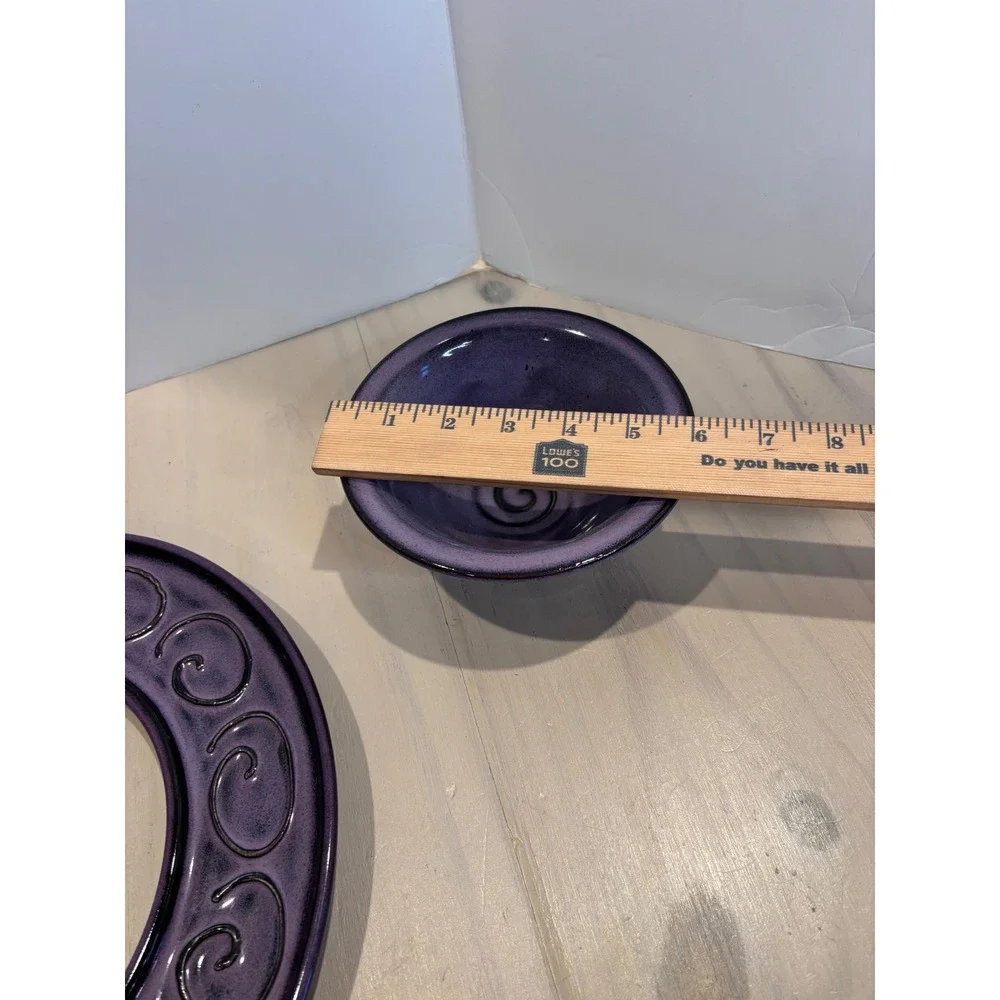 Bostwick 2016 Studio Pottery Purple Swirl 3-Piece Chip Dip Set Artisan Ceramic